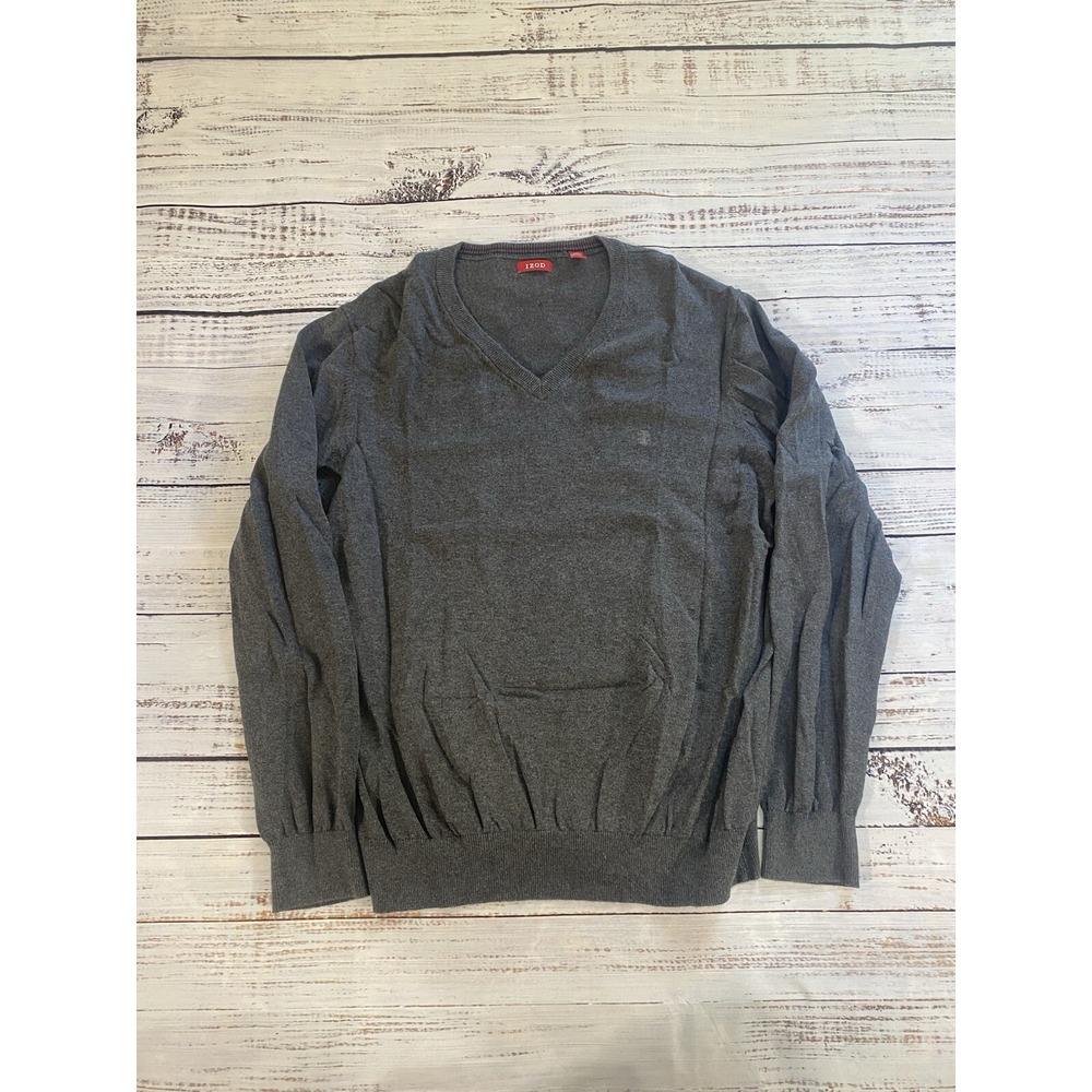 Izod Sweater Men's XL Gray‎ 100% Cotton Crew Neck Classic Long Sleeve Pullover